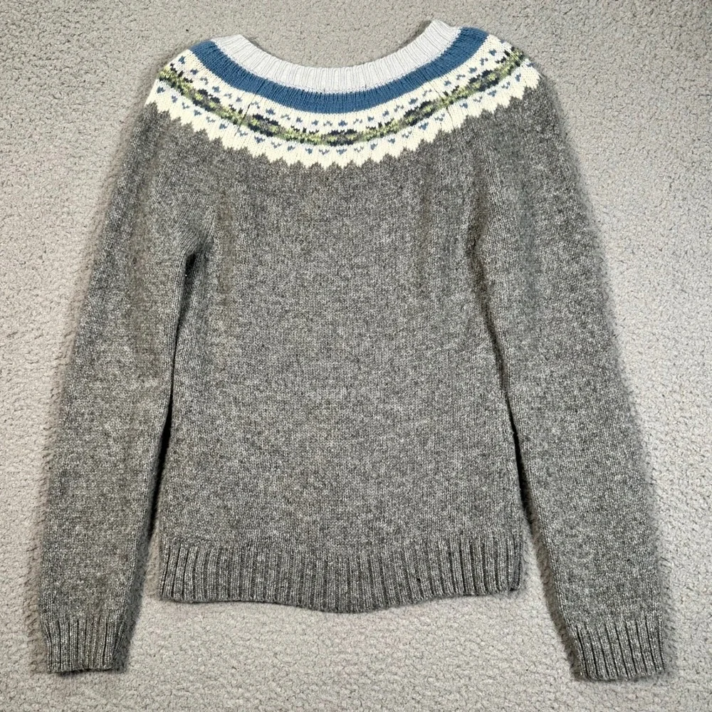 Old Navy Lambswool Fair Isle Sweater Womens M Gray Nordic Cabincore Cozy Knit